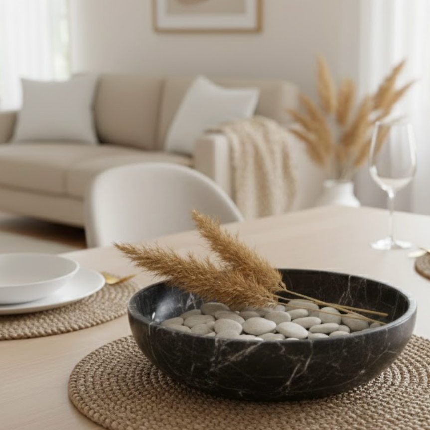 Matte Black Marble Bowl (Handcrafted)