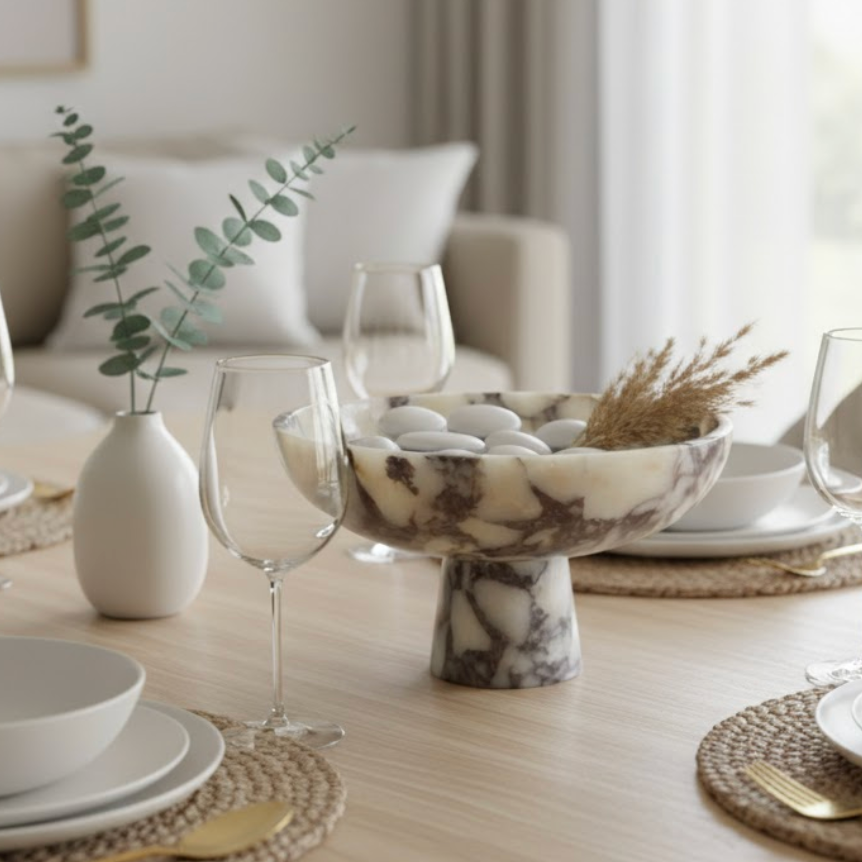 Violet Marble Pedestal Bowl (Handcrafted)