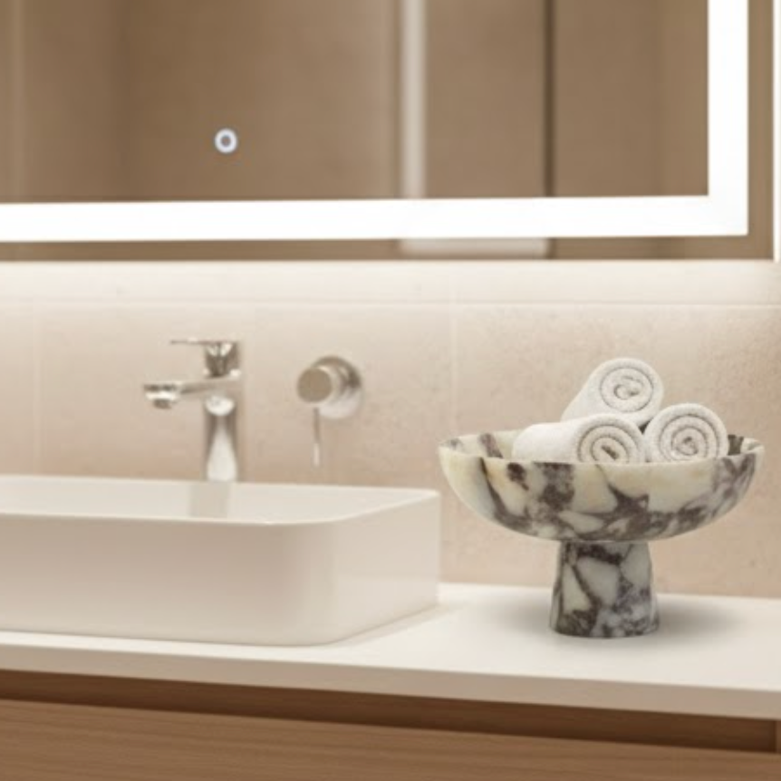 Violet Marble Pedestal Bowl (Handcrafted)