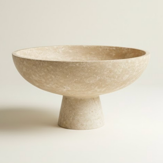 Travertine Pedestal Serving Bowl (Handcrafted)