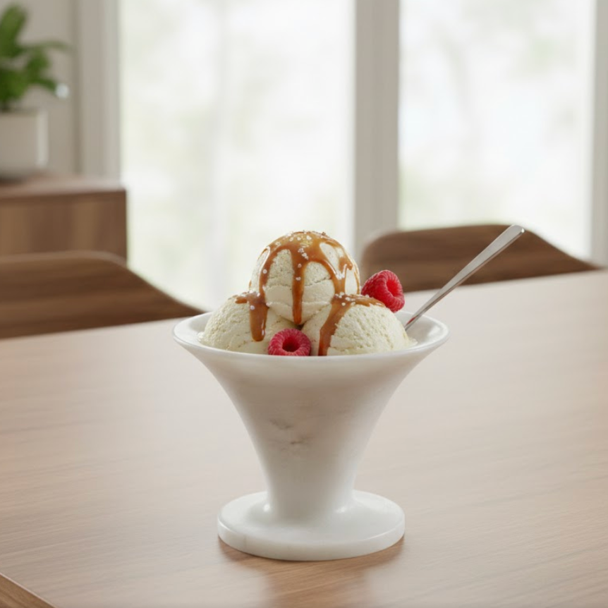 White Marble Dessert & Ice Cream Bowl (Handcrafted)