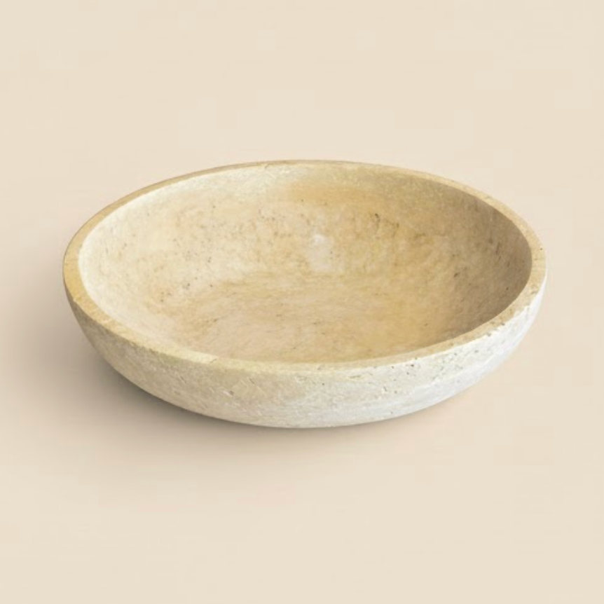 Travertine Stone Bowl (Handcrafted)