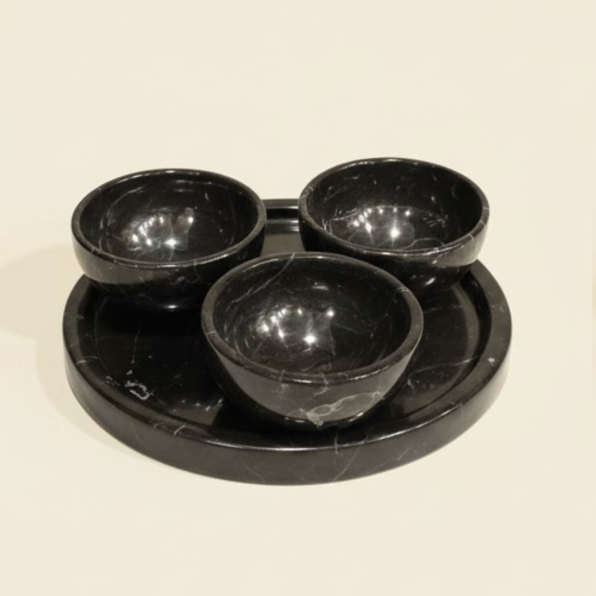 Black Marble Bowl & Tray Set (Handcrafted)