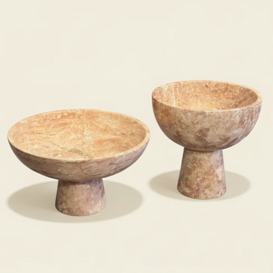 Red Travertine Pedestal Bowl Set (Handcrafted)