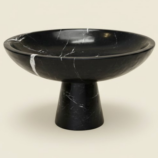 Black Marble Pedestal Bowl (Handcrafted)