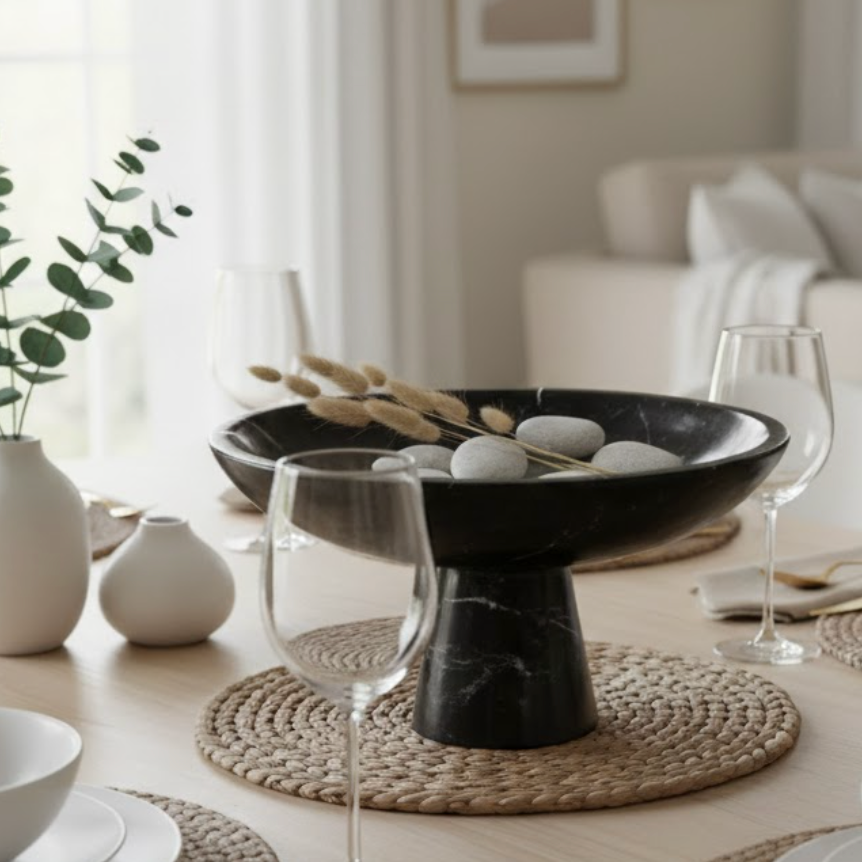 Black Marble Pedestal Bowl (Handcrafted)