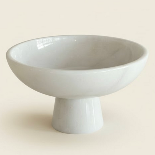 White Marble Pedestal Bowl (Handcrafted)