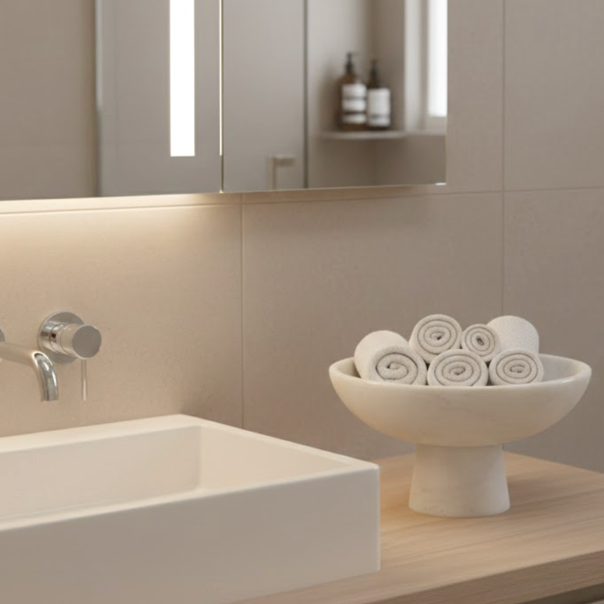 White Marble Pedestal Bowl (Handcrafted)