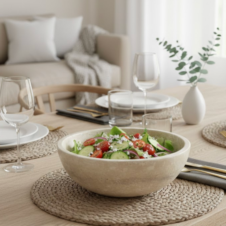 Travertine Stone Bowl (Handcrafted)