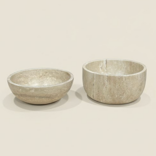 Travertine Stone Bowl Set (2 Pieces, Handcrafted)
