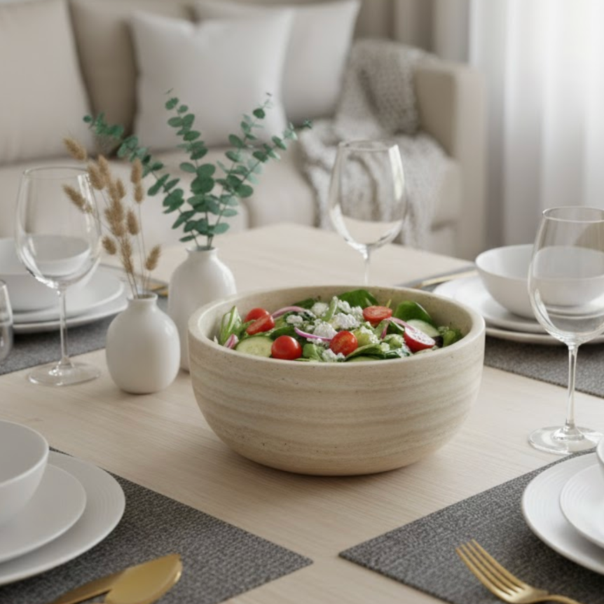 Travertine Stone Bowl (Handcrafted)