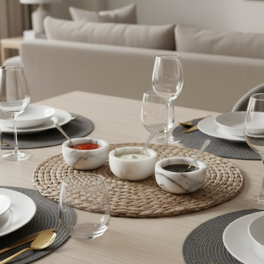 Lilac Marble Snack & Sauce Bowl Set (3 Pieces, Handcrafted)