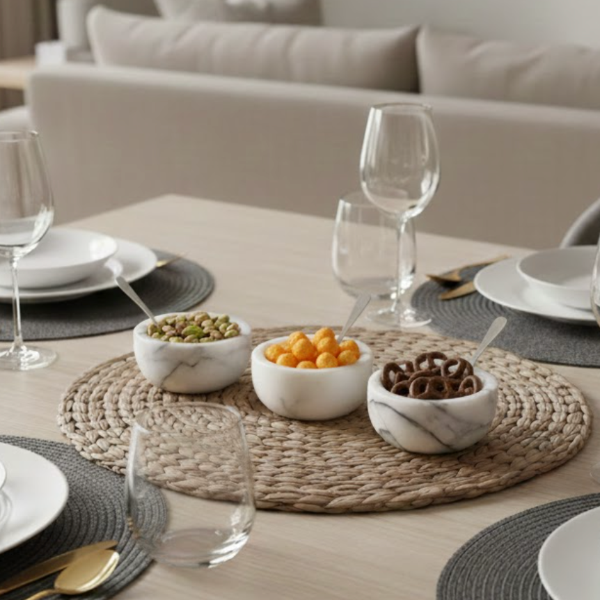 Lilac Marble Snack & Sauce Bowl Set (3 Pieces, Handcrafted)