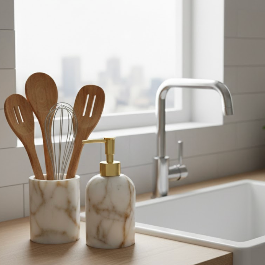 Honey Marble Bathroom & Kitchen Set (Handcrafted)