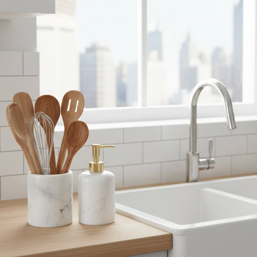 White Marble Bathroom & Kitchen Set (Handcrafted)