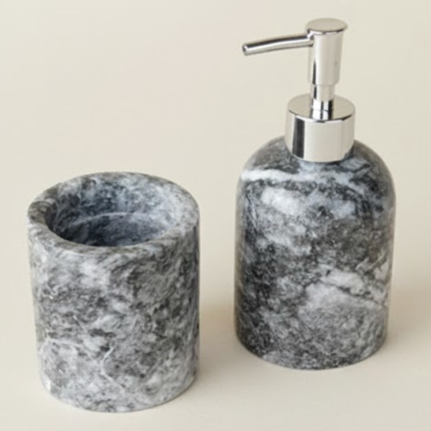 Black & White Marble Bathroom Set (2 Pieces, Handcrafted)