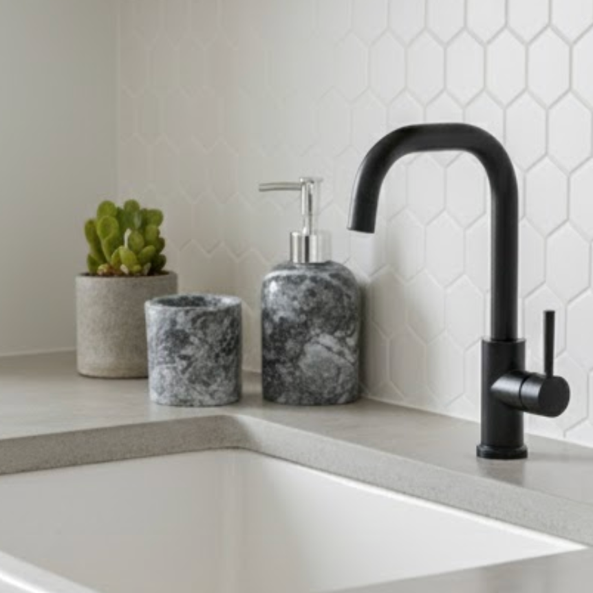 Black & White Marble Bathroom Set (2 Pieces, Handcrafted)