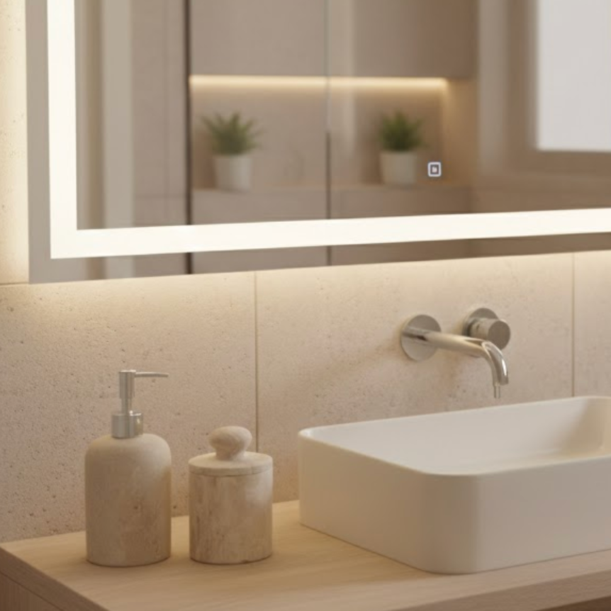 Travertine Soap Dispenser & Cotton Jar Set (2 Pieces, Handcrafted)