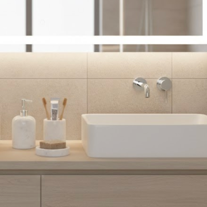 White Marble Bathroom Set – Soap Dispenser, Soap Dish & Toothbrush Holder (3 Pieces, Handcrafted)