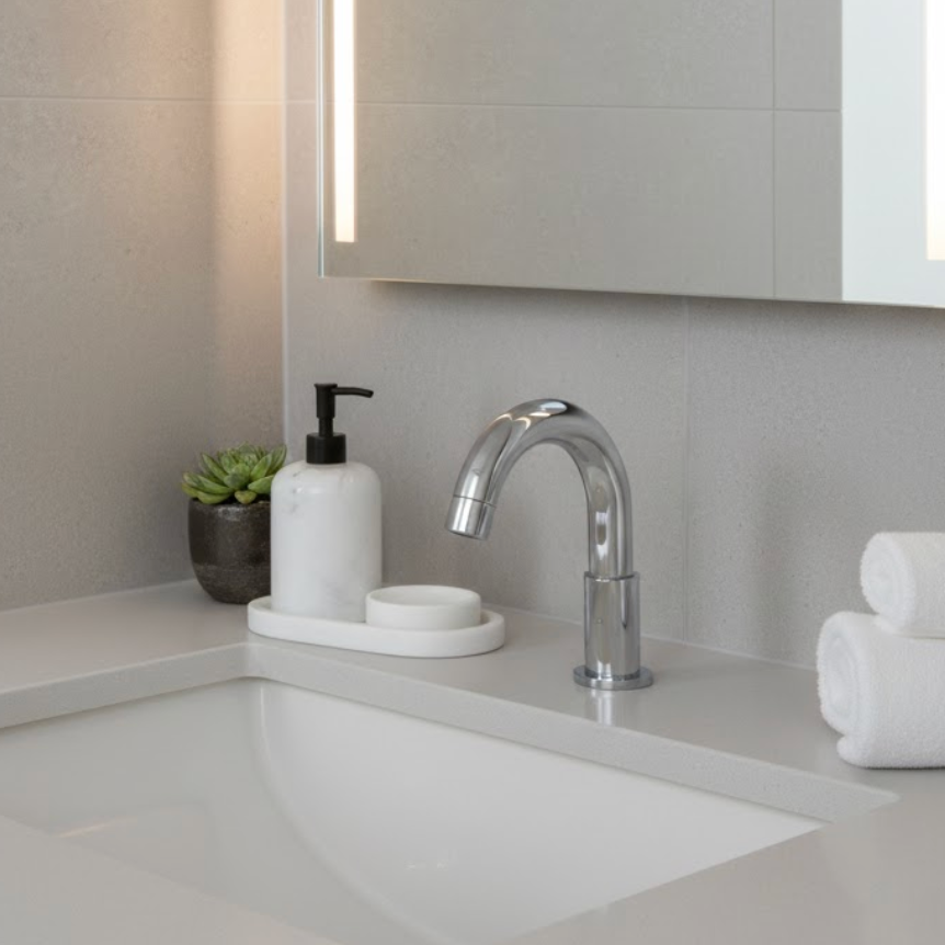 White Marble Bathroom Set with Oval Tray & Black Details (3 Pieces, Handcrafted)