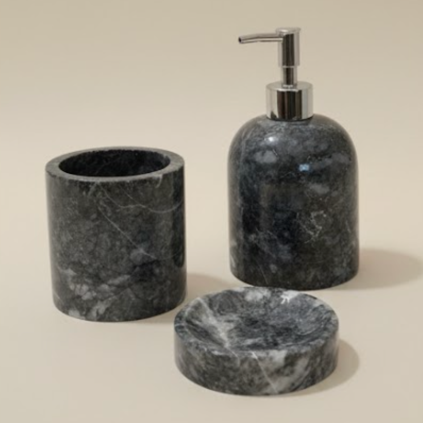 Black Wave Marble Bathroom & Kitchen Set (3 Pieces, Handcrafted)