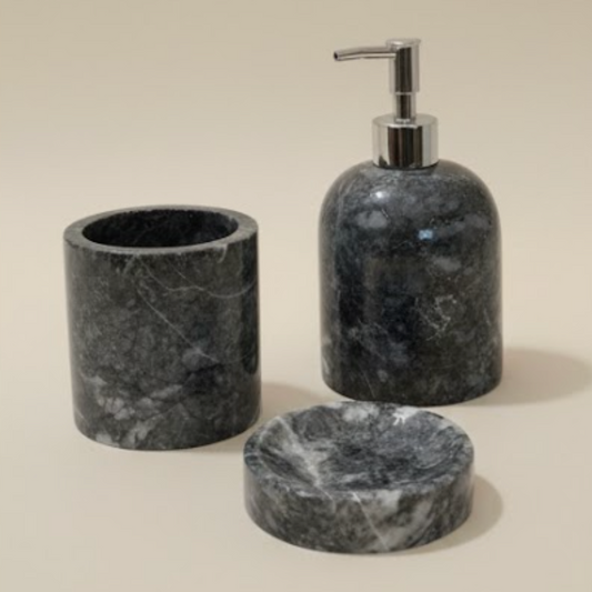 Black Wave Marble Bathroom & Kitchen Set (3 Pieces, Handcrafted)