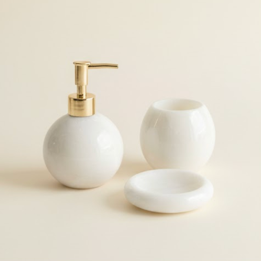 Oval Marble Bathroom & Kitchen Set with Gold Details (3 Pieces, Handcrafted)