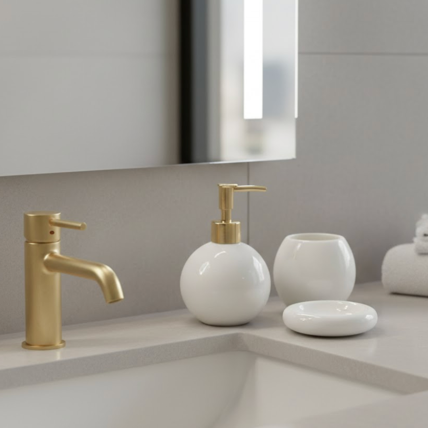 Oval Marble Bathroom & Kitchen Set with Gold Details (3 Pieces, Handcrafted)