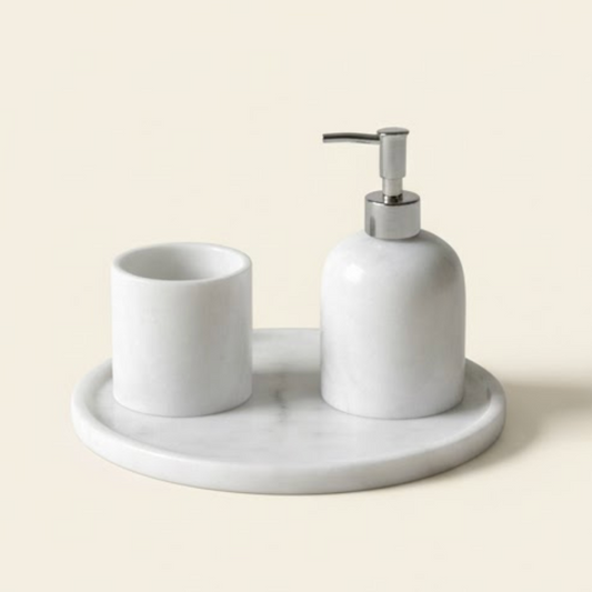 White Marble Bathroom & Kitchen Set (3 Pieces, Handcrafted)