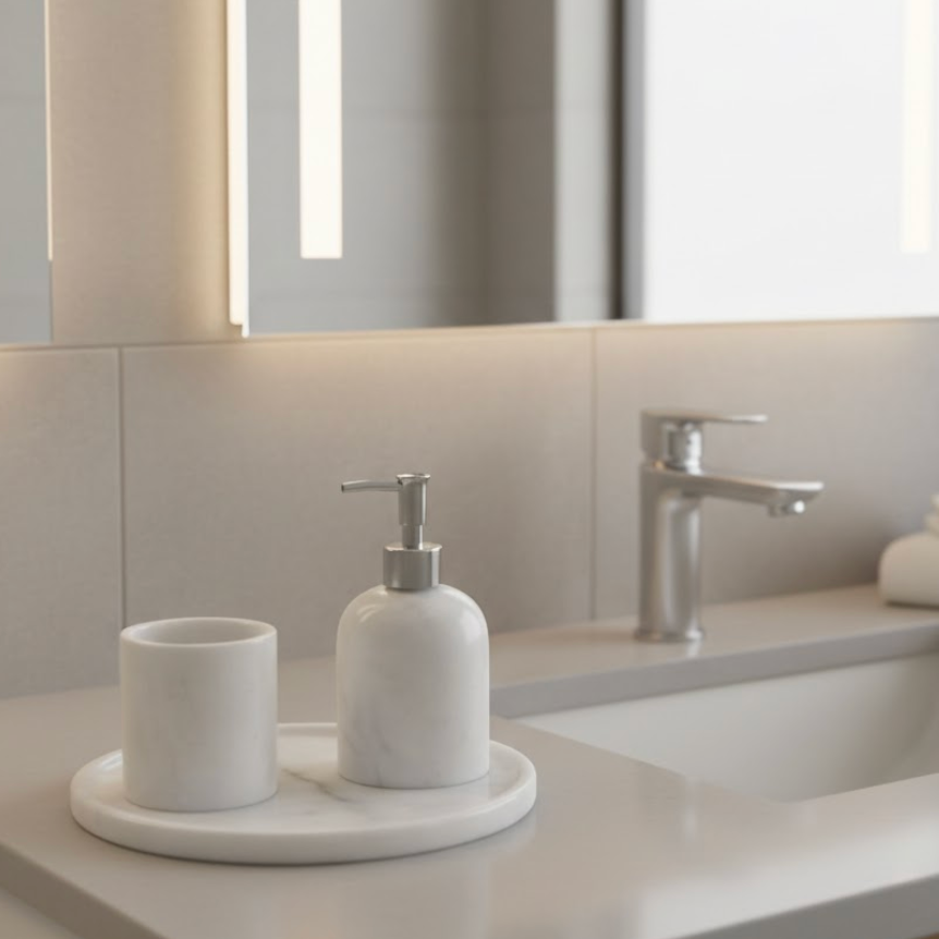 White Marble Bathroom & Kitchen Set (3 Pieces, Handcrafted)