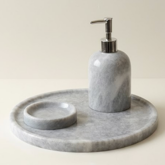 Grey Marble Bathroom & Kitchen Set (3 Pieces, Handcrafted)
