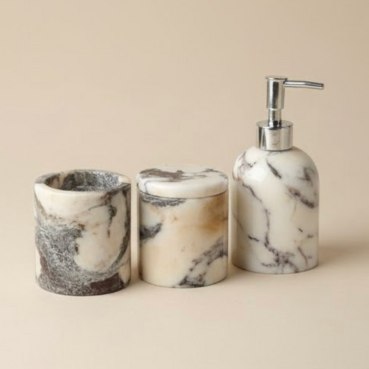 Purple Lilac Marble Bathroom Set (3 Pieces, Handcrafted)