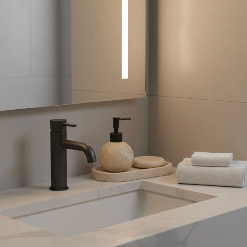 Orange-Form Light Travertine Bathroom & Kitchen Set (3 Pieces, Handcrafted)