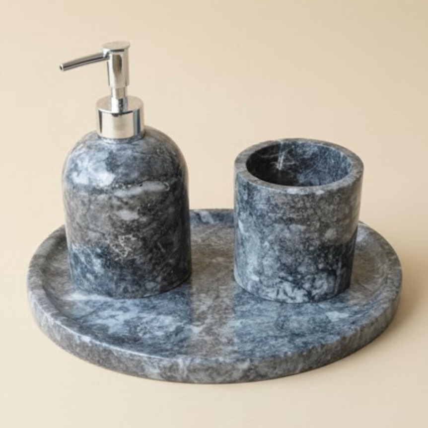 Smoked Marble Bathroom & Kitchen Set (3 Pieces, Handcrafted)