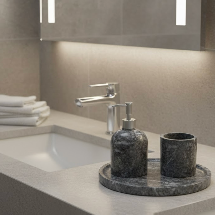 Smoked Marble Bathroom & Kitchen Set (3 Pieces, Handcrafted)