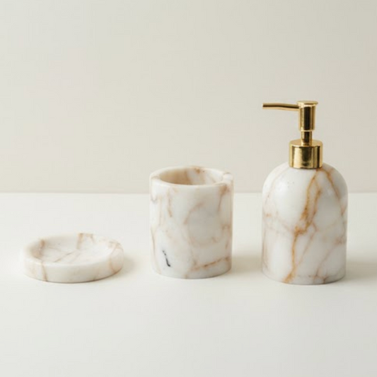 Honey Marble Bathroom & Kitchen Set (3 Pieces, Handcrafted)