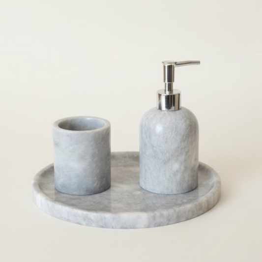 Grey Marble Bathroom & Kitchen Set (3 Pieces, Handcrafted)