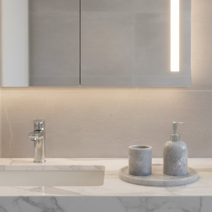 Grey Marble Bathroom & Kitchen Set (3 Pieces, Handcrafted)