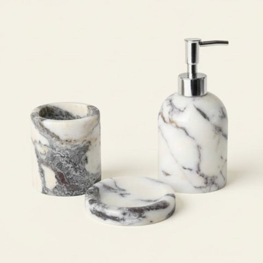 Purple Lilac Marble Bathroom & Kitchen Set (3 Pieces, Handcrafted)