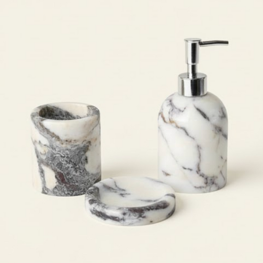 Purple Lilac Marble Bathroom & Kitchen Set (3 Pieces, Handcrafted)