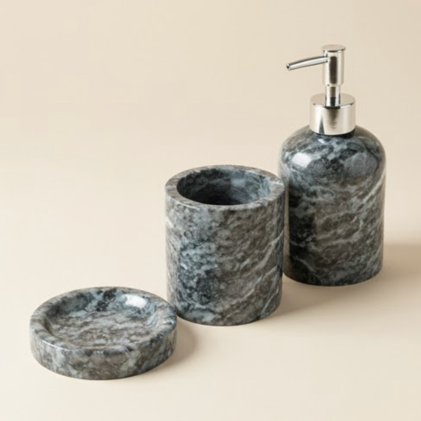 Black & White Marble Bathroom & Kitchen Set (3 Pieces, Handcrafted)