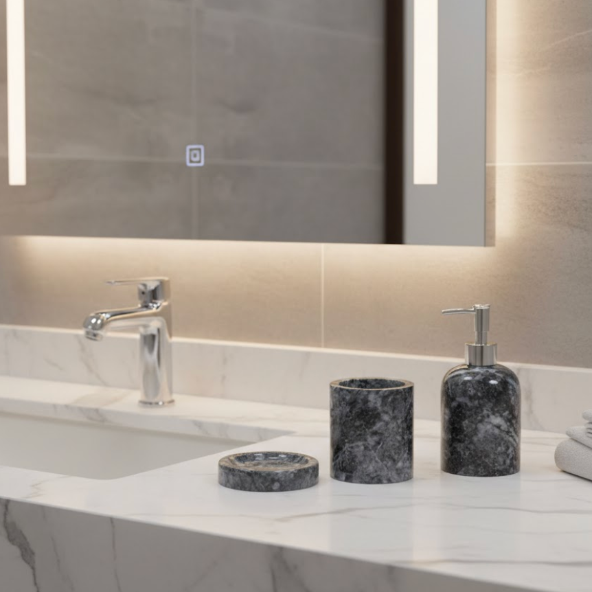 Black & White Marble Bathroom & Kitchen Set (3 Pieces, Handcrafted)