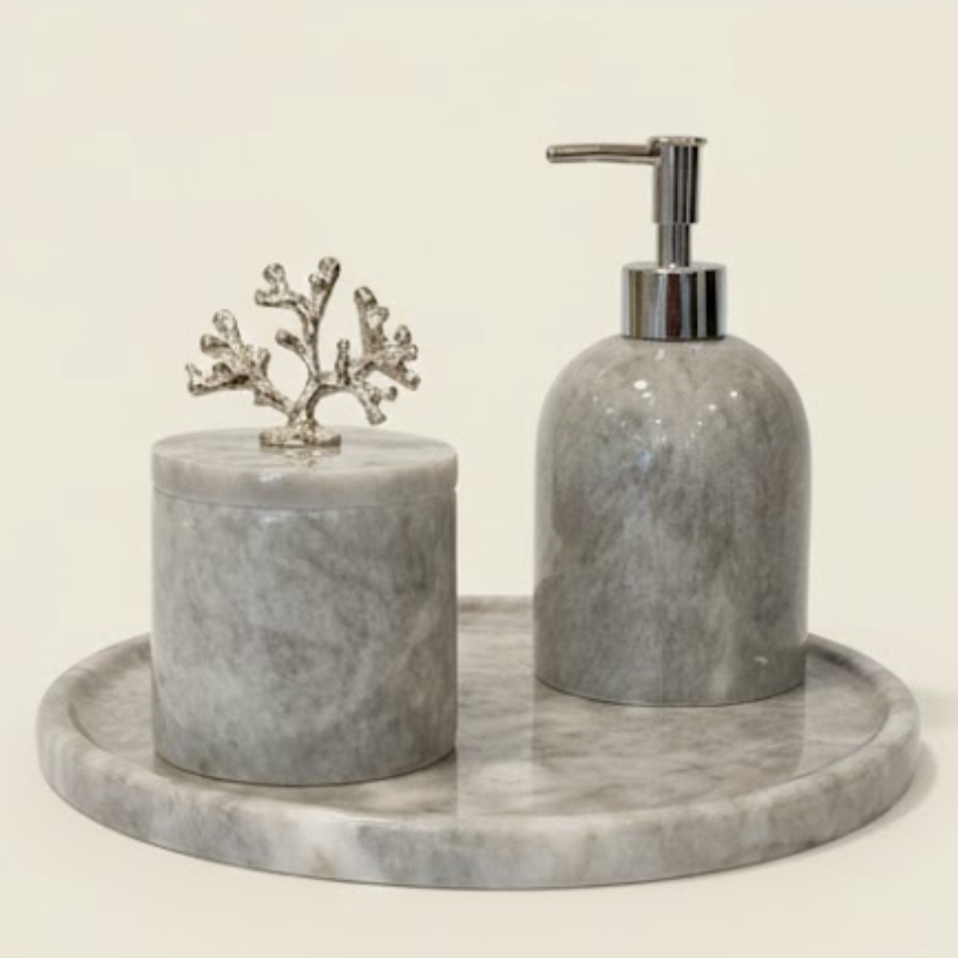 Grey Marble Bathroom Set (3 Pieces, Handcrafted)