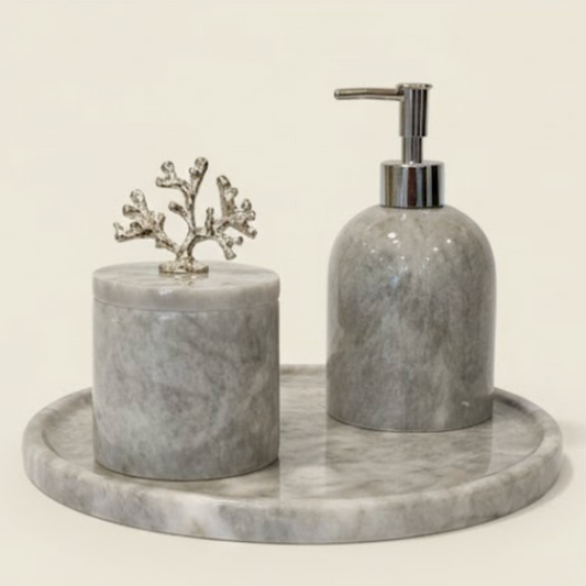 Grey Marble Bathroom Set (3 Pieces, Handcrafted)