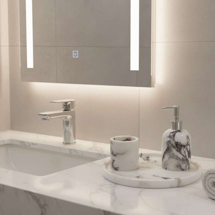 Purple Lilac Marble Bathroom & Kitchen Set with Tray (3 Pieces, Handcrafted)