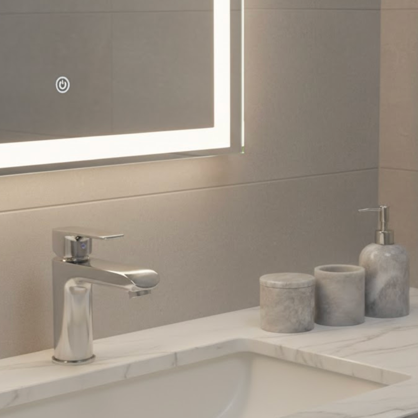 Grey Marble Bathroom Set – Soap Dispenser, Cotton Jar & Toothbrush Holder (3 Pieces, Handcrafted)