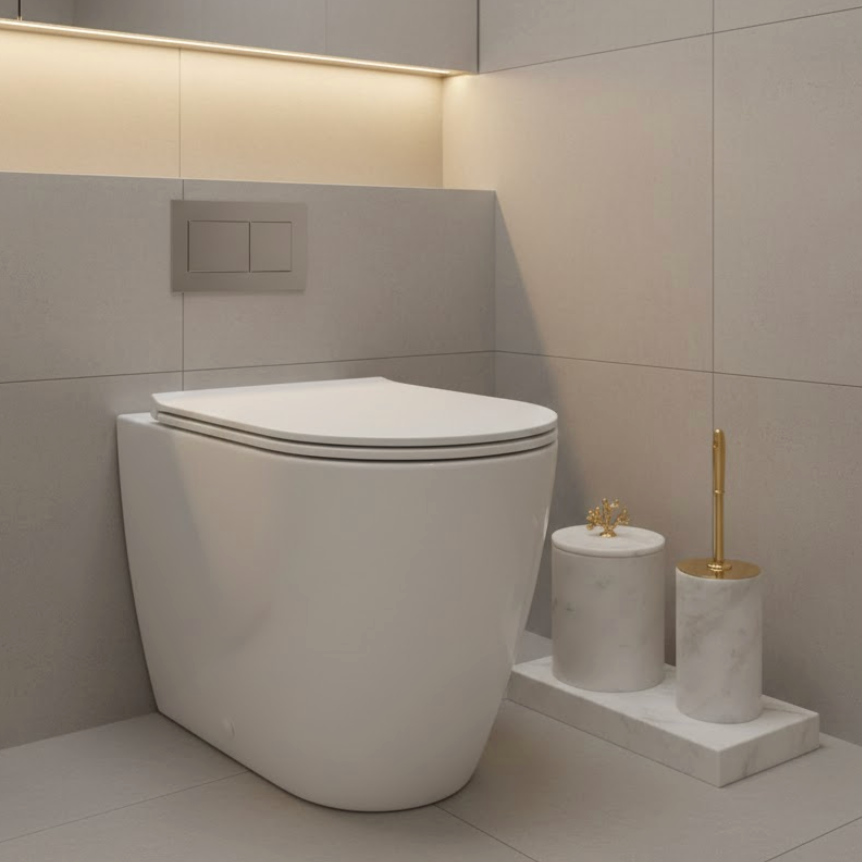 White Marble Bathroom Set with Gold Coral Details (2 Pieces, Handcrafted)