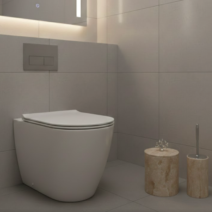 Travertine Bathroom Set with Silver Coral Details & Toilet Brush (2 Pieces, Handcrafted)