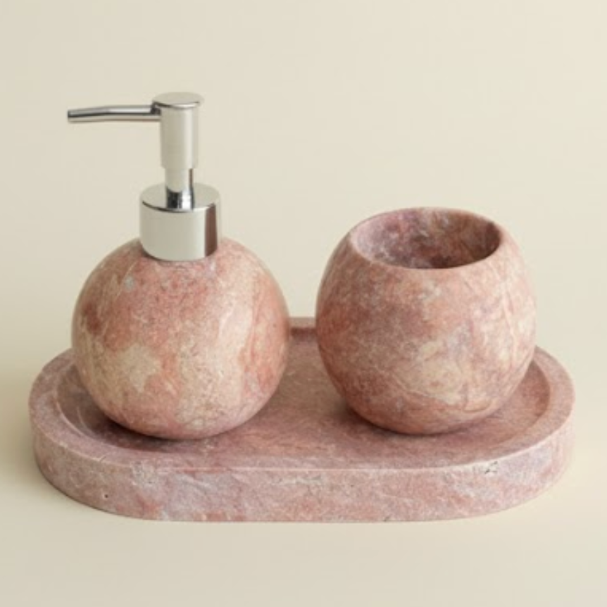 Orange Model Red Travertine Bathroom & Kitchen Set (3 Pieces, Handcrafted)