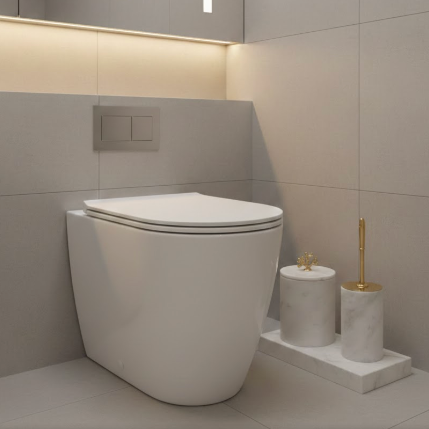 Honey Marble Bathroom Set – Waste Bin & Toilet Brush Holder (2 Pieces, Handcrafted)